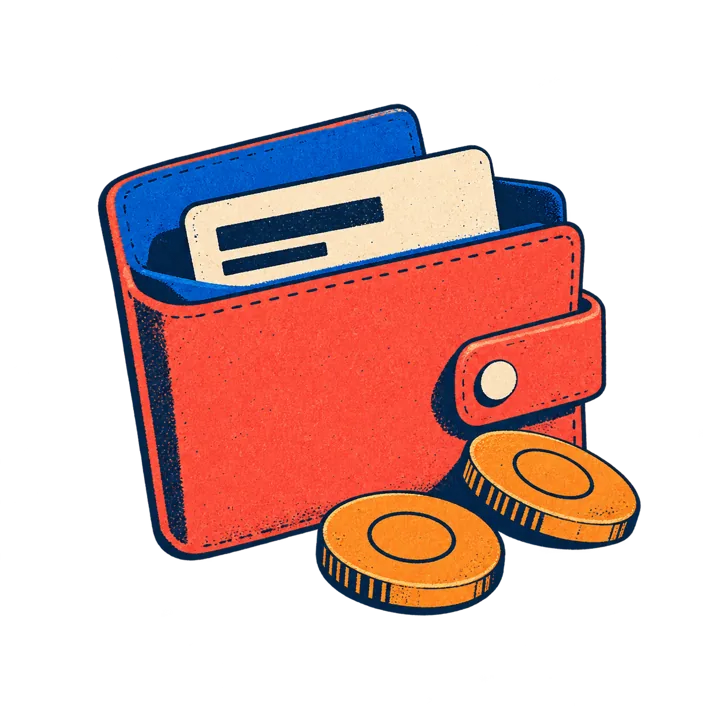 A red wallet with coins