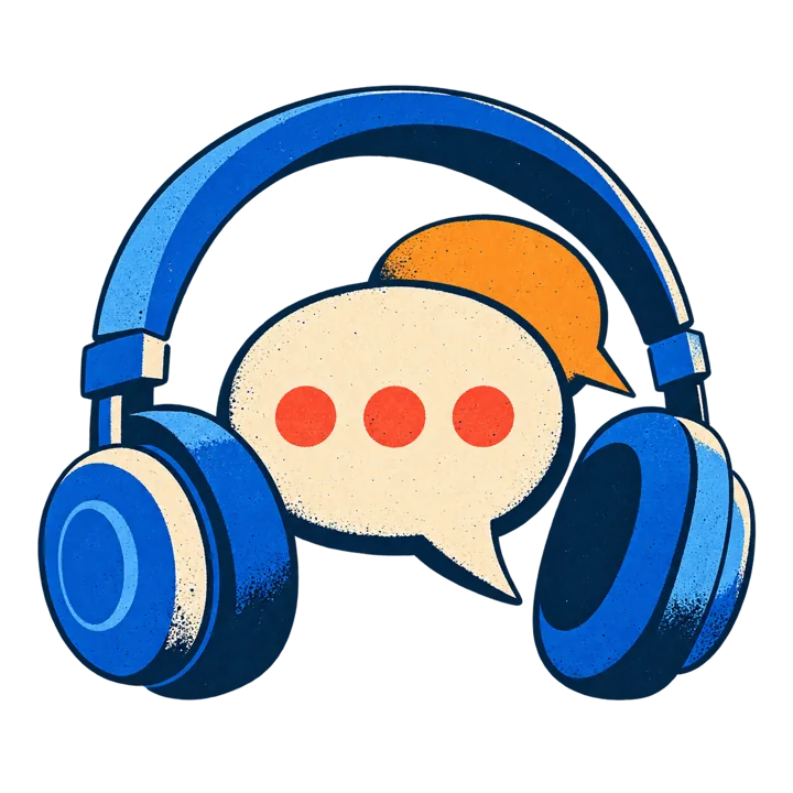 Headphones around a speech bubble